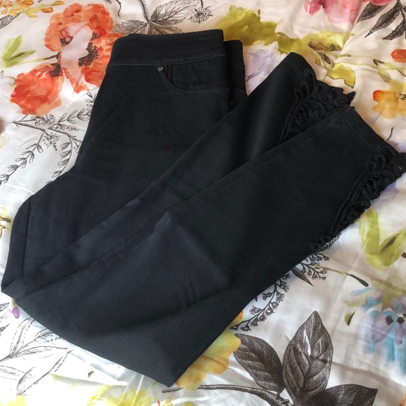 Luxe Denim 360 stretch pants-peekaboo lace ankles - Picture 1 of 3